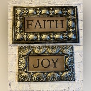 CBK METAL LIKE HAMMERED CHRISTIAN WALL ART (2) PLAQUES JOY AND FAITH